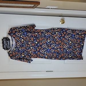 LuLaRoe Dress Julia Medium Short Sleeve Blue Orange Yellow Ivory Geometr…